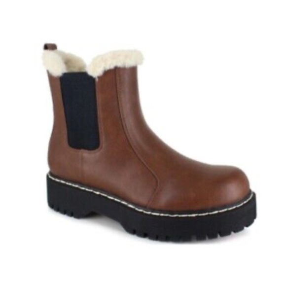 Portland Boot Company Women's Faux Fur Trim Chelsea Boot Brown - Picture 1 of 7